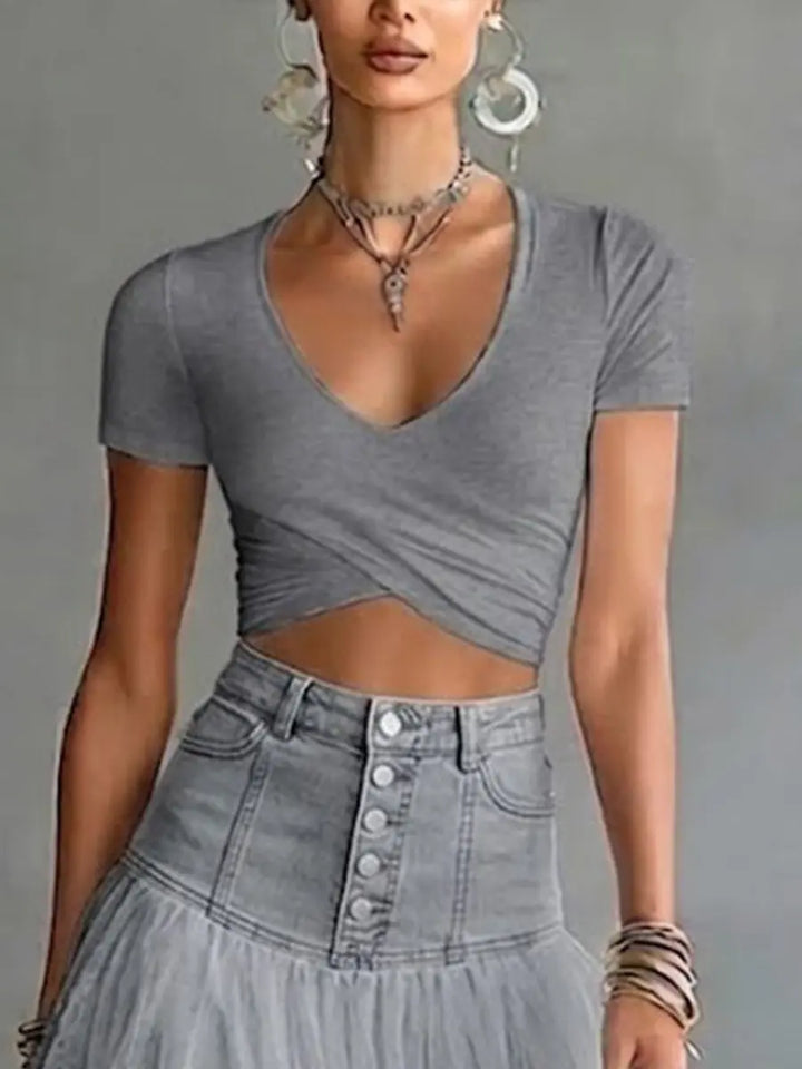 Casual &amp; Comfortable Stretchy Knit Cropped T-shirt