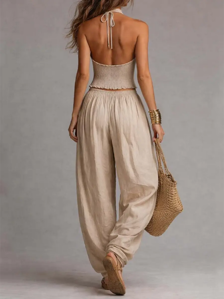 Sexy Boho Halter Top &amp; Wide-leg Pants Two-piece Set