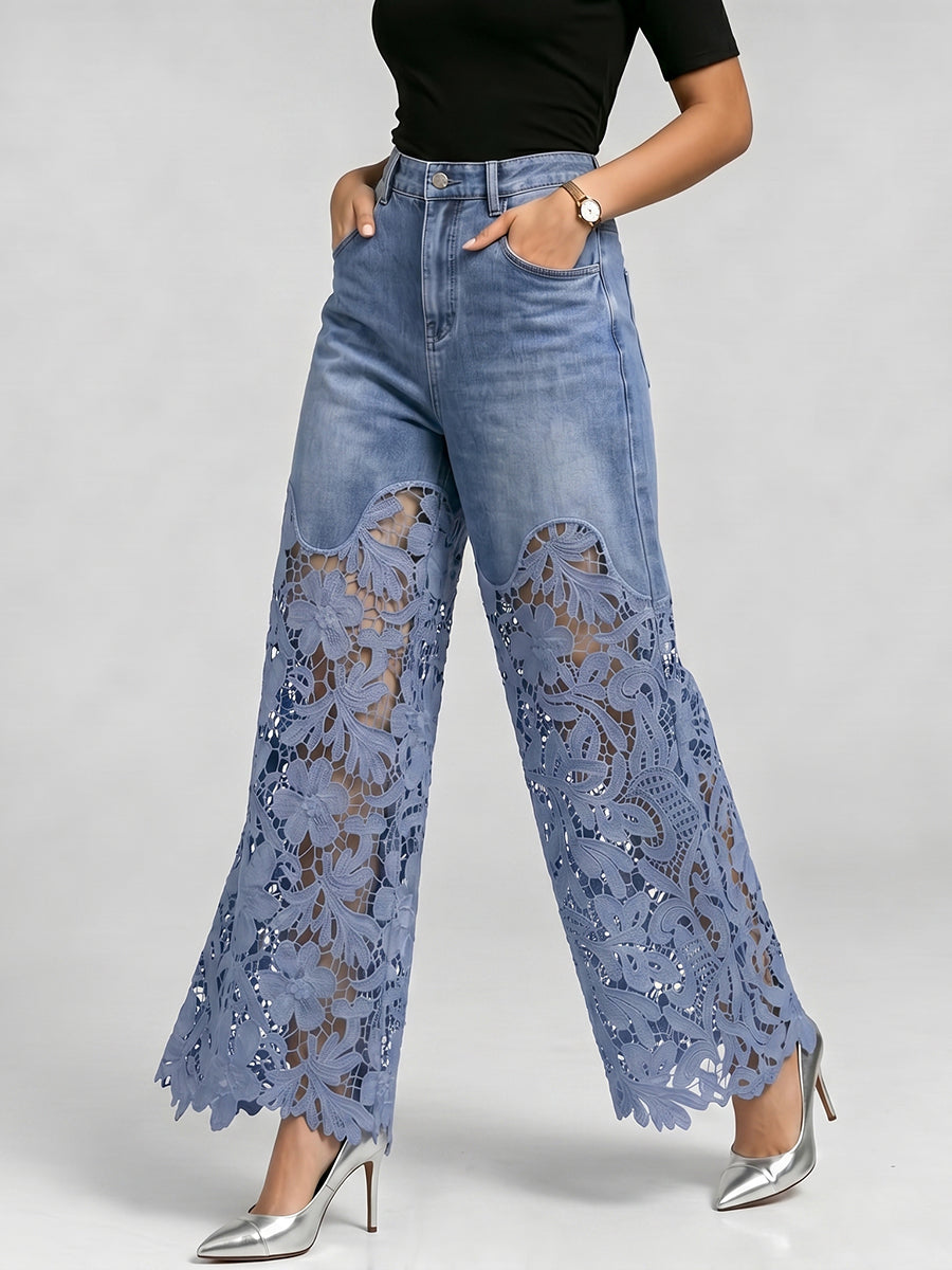 Stylish &amp; Sexy Lace-paneled Cutout Jeans