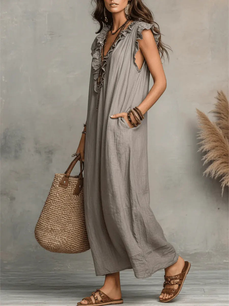 Camelia™ | Boho Maxi Dress in Linen &amp; Cotton