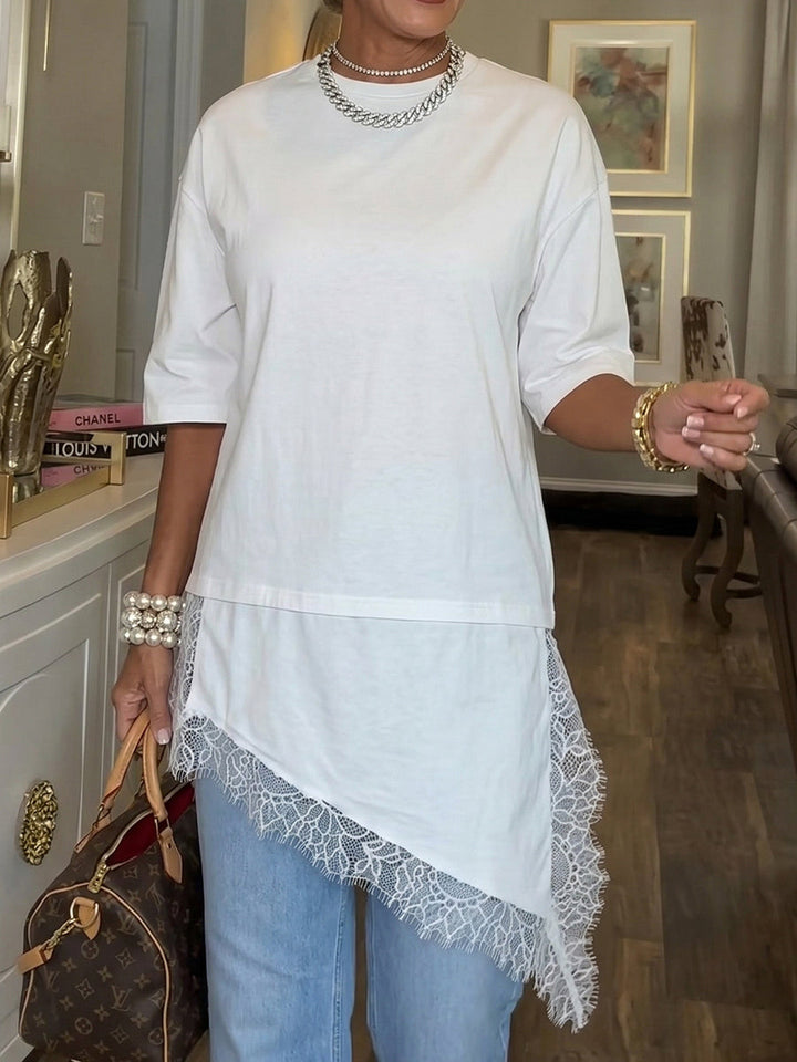 Stylish &amp; Cozy Asymmetrical Lace Hem T-shirt