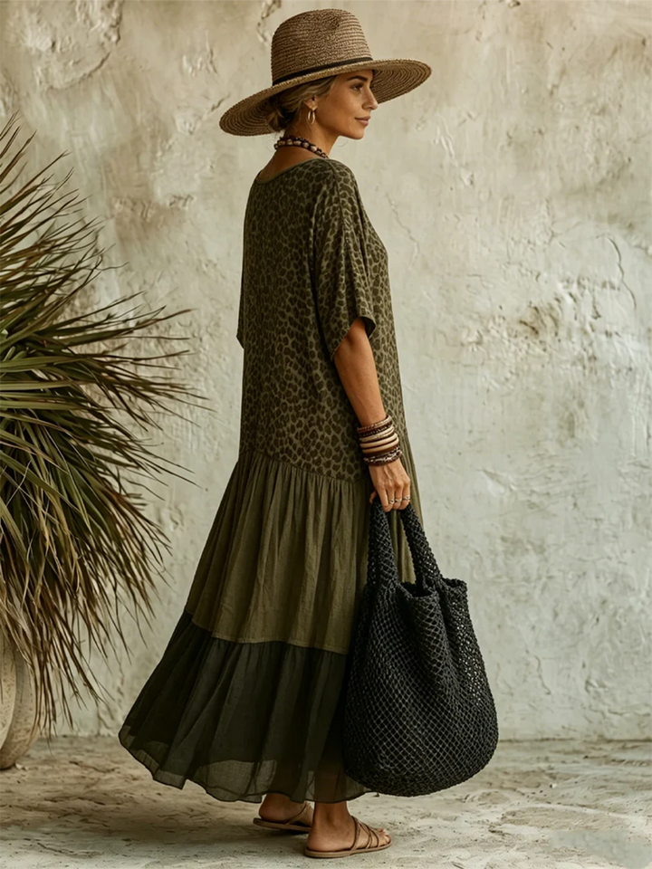 Casual Leopard-print Spliced chiffon &amp; Cotton Dress