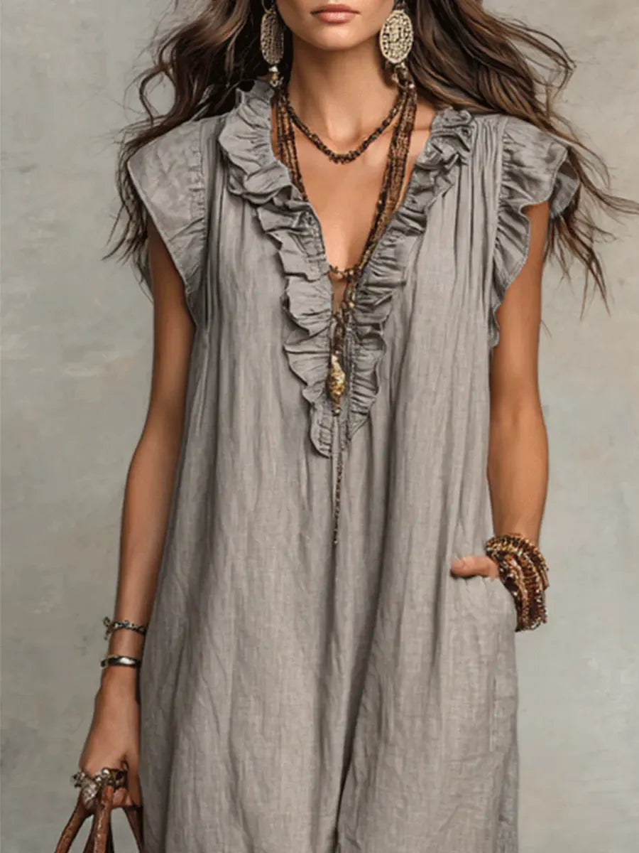 Camelia™ | Boho Maxi Dress in Linen &amp; Cotton