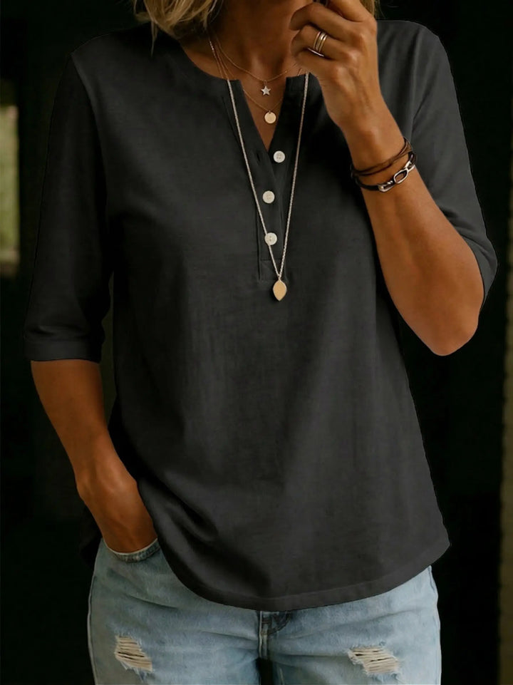 Comfortable Solid Button-Neck Henley Top