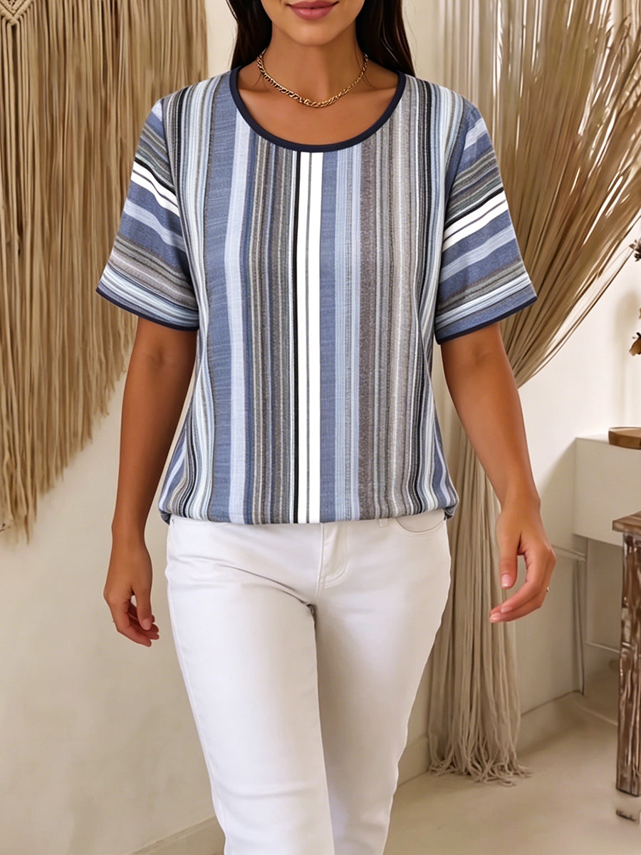 Cozy Artistic Striped Cotton-linen Shirt Blouse