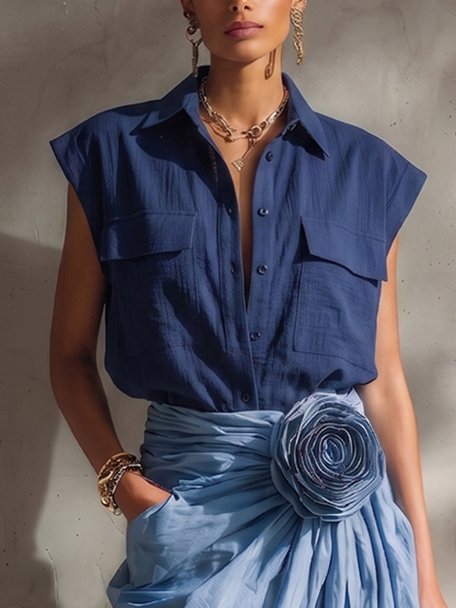 Elegant &amp; Minimalist Polo Collar Cotton-linen Shirt