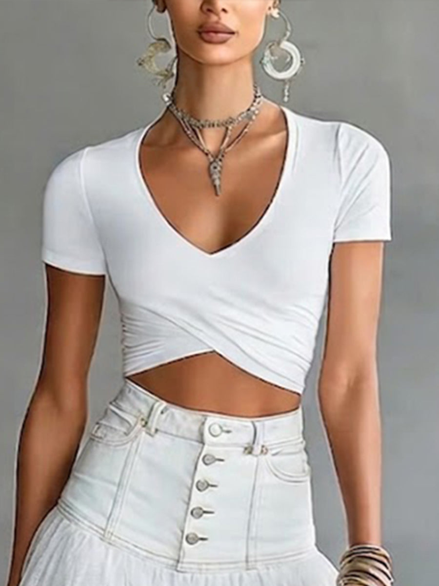 Casual &amp; Comfortable Stretchy Knit Cropped T-shirt
