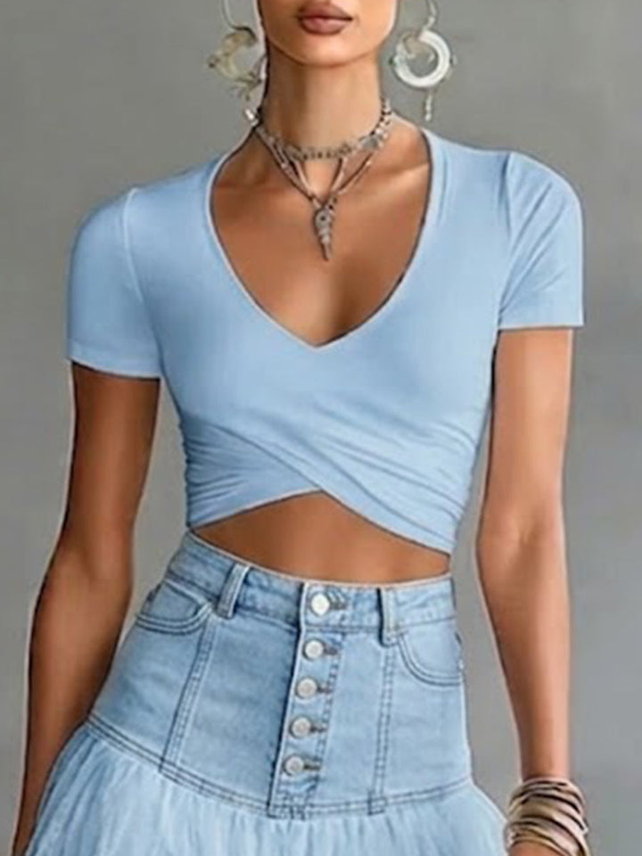 Casual &amp; Comfortable Stretchy Knit Cropped T-shirt