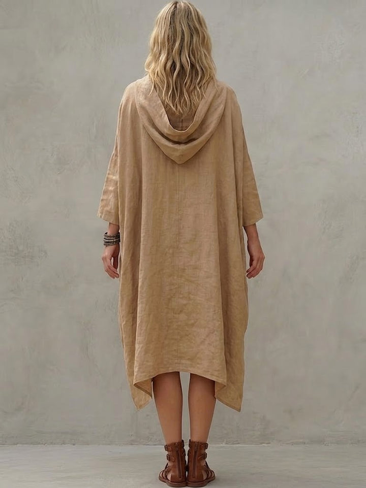 Loose-fit Casual Linen And Cotton Hooded Dress