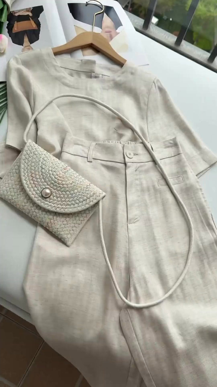 Casual &amp; Cozy Tencel-linen Two-piece Top And Pants Set