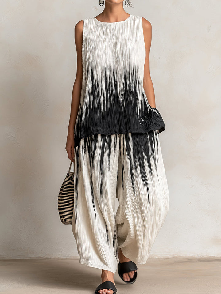 Ombre Pleated Sleeveless Top &amp; Wide-leg Pants Set