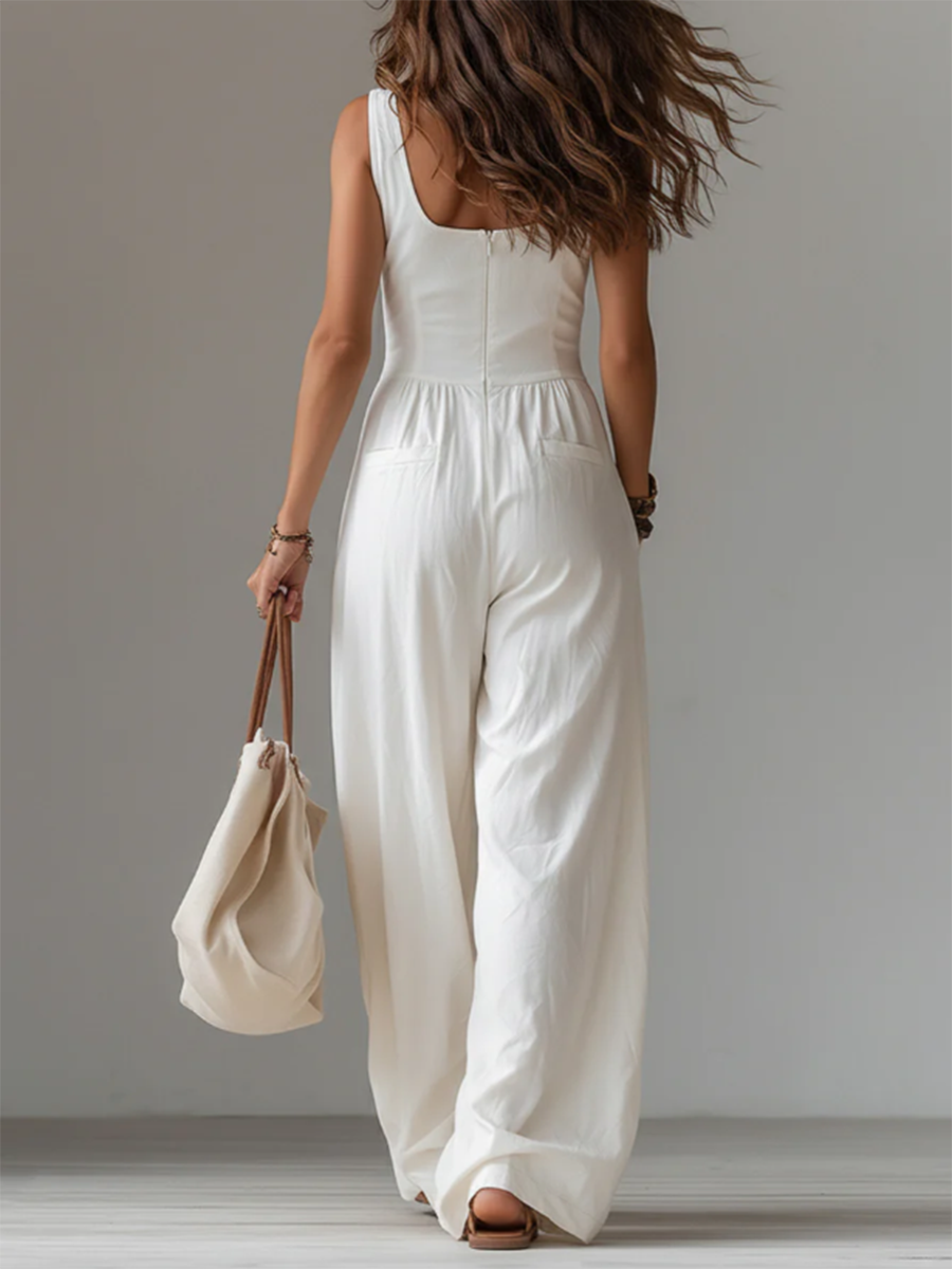 Casual V-neck Button-front Jumpsuit