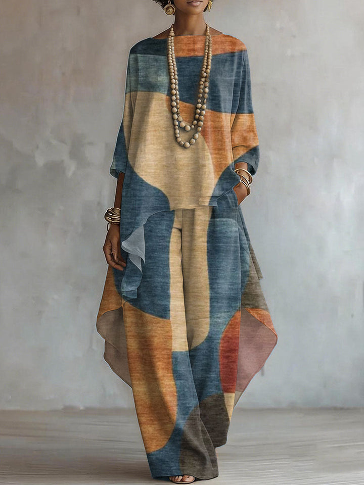 Elegant Retro Geometry Print Two-piece Set
