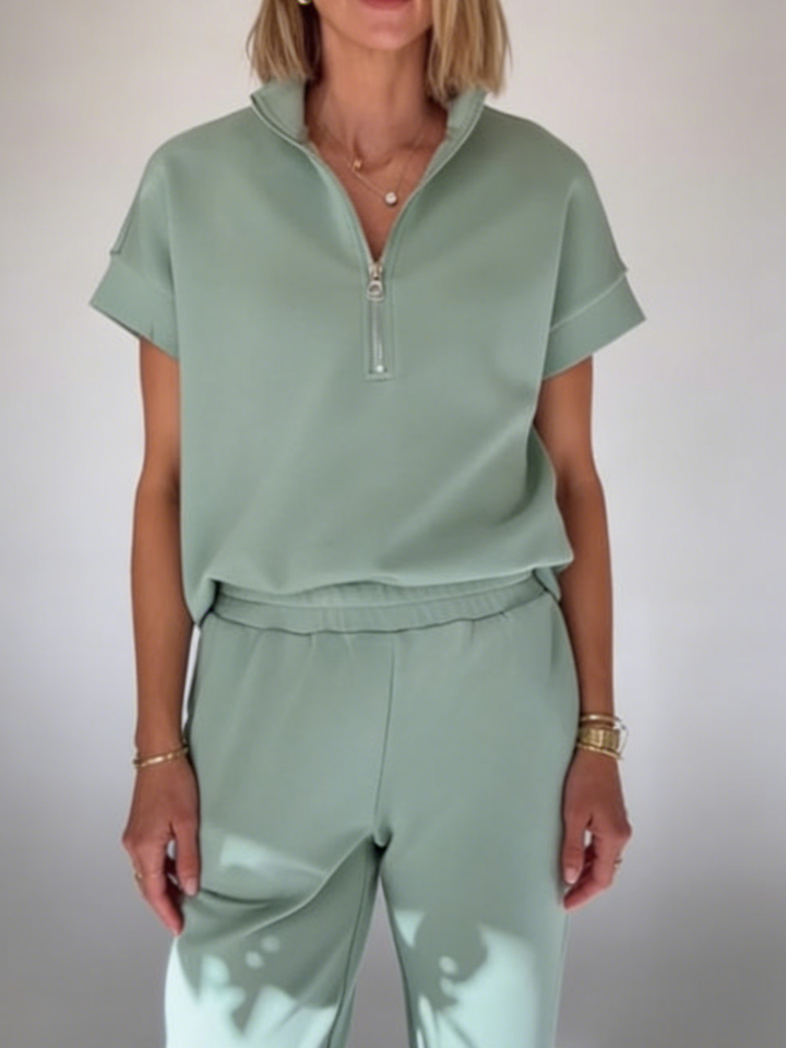 Cozy Travel Stand-collar Zip Sweatshirt &amp; Pants Two-piece Set