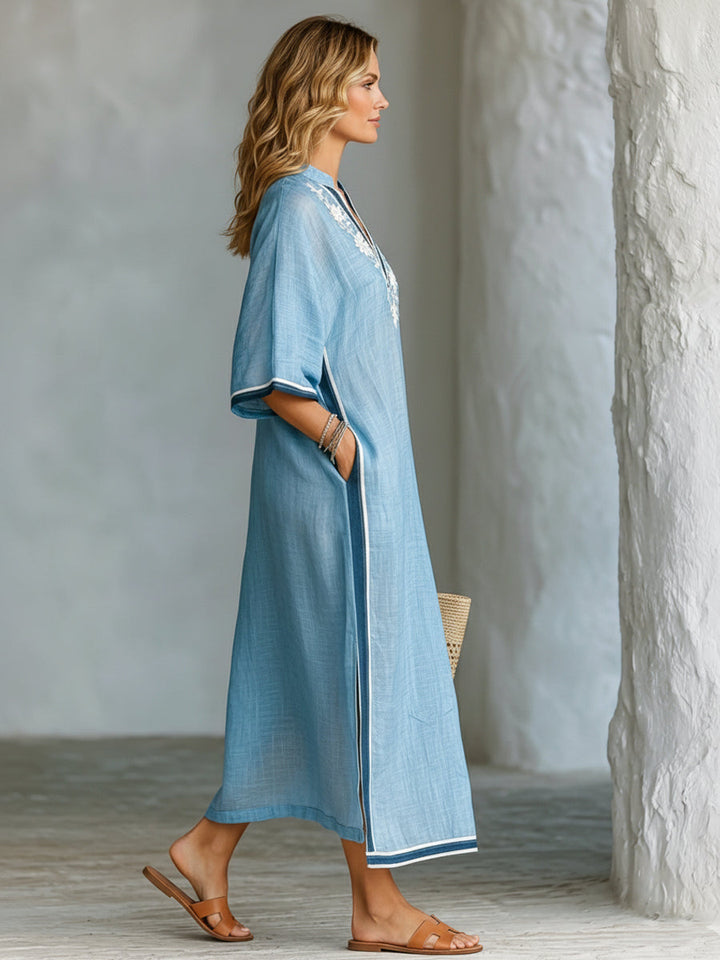 Loose-fit Casual Linen And Cotton Dress