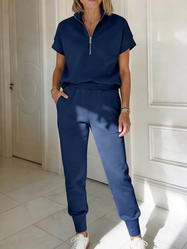 Cozy Travel Stand-collar Zip Sweatshirt &amp; Pants Two-piece Set
