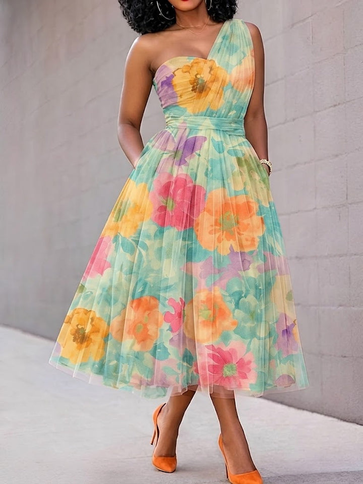 Stylish Floral-print Mesh Dress