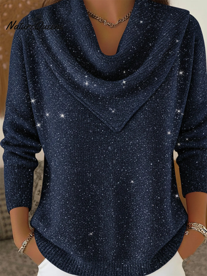 Vintage Soft Triangle Neck Sequined Shiny Sweater Top