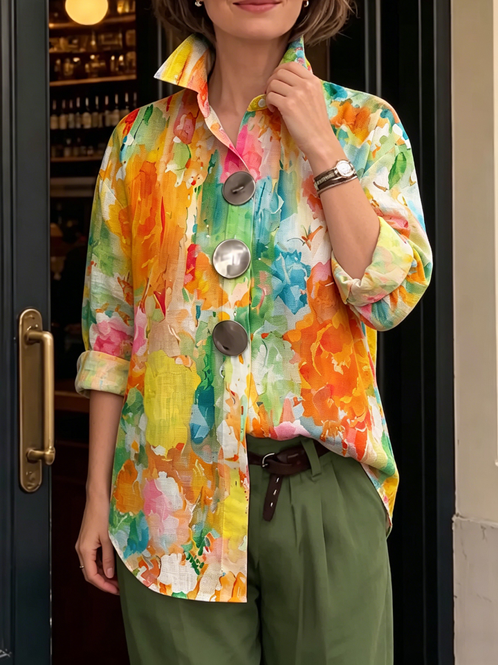 Artistic Watercolor Palette Print Metal-button Shirt