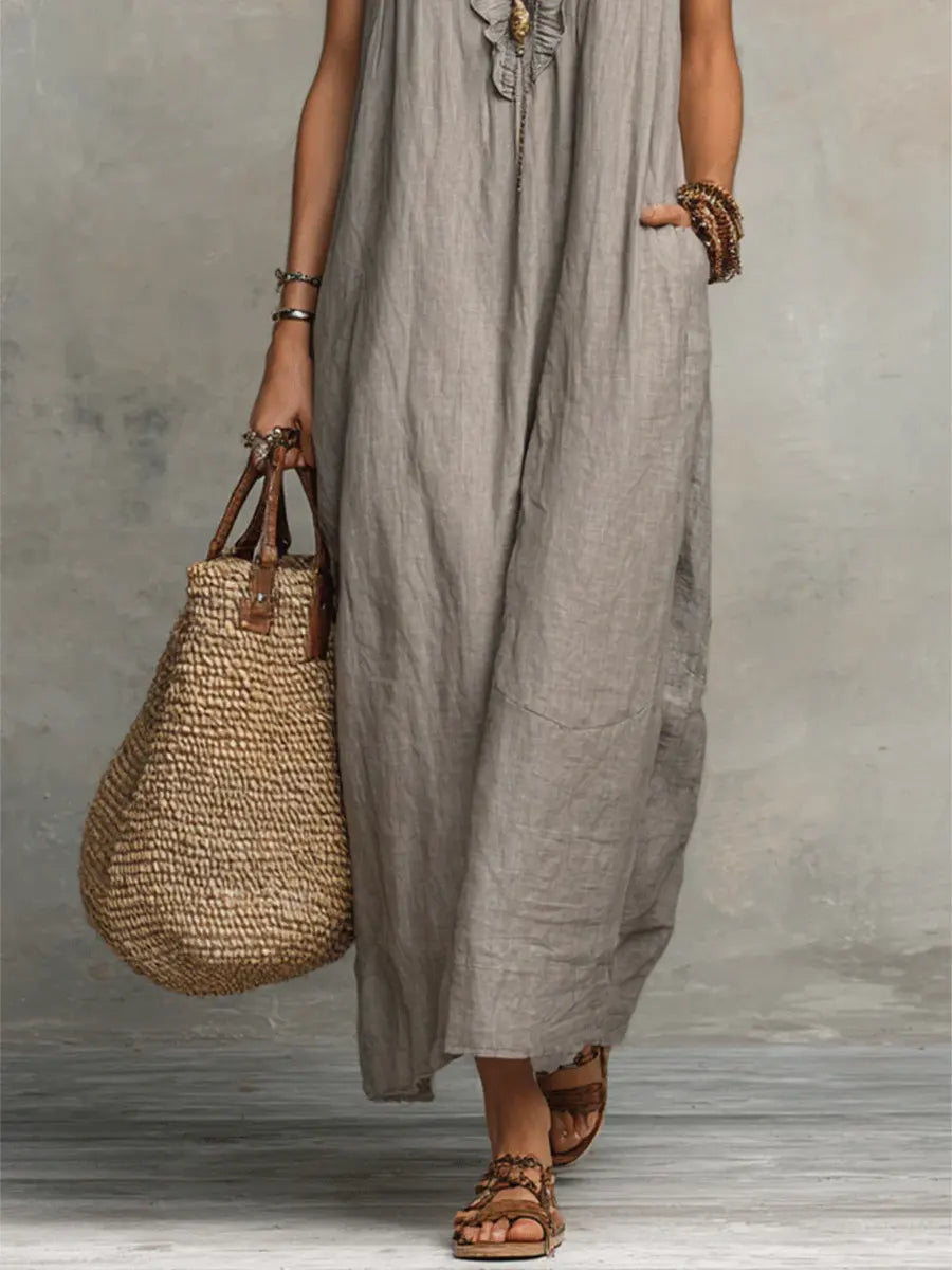 Camelia™ | Boho Maxi Dress in Linen &amp; Cotton