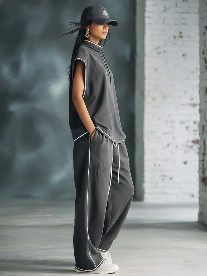 Stylish &amp; Cozy Off-shoulder Sweatshirt With White Trim