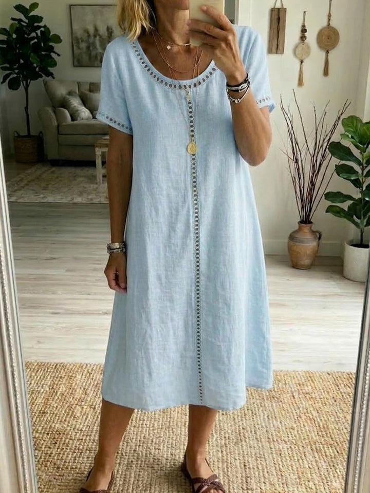 Clara™ | Linen-Cotton Dress with Openwork Embroidery