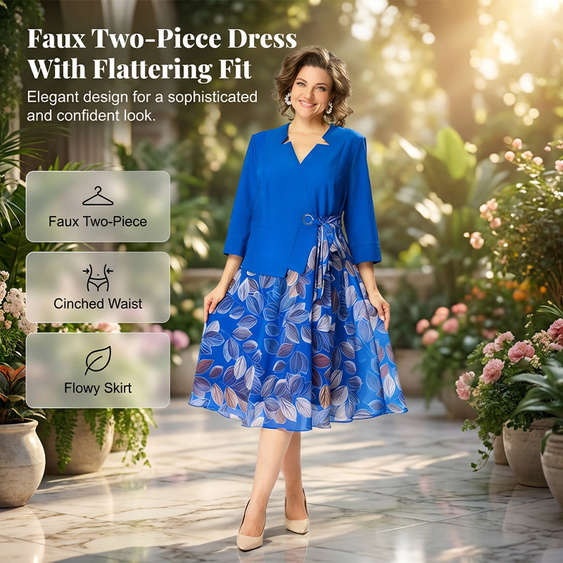 Elegant Floral Print Mock-Two-Piece Dress